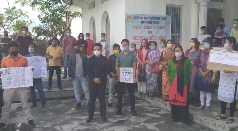 Staffs protest at Pandit Deen Dayal Upadhyay Institute of Agricultural Sciences