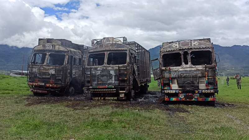 trucks burned, manipur violence